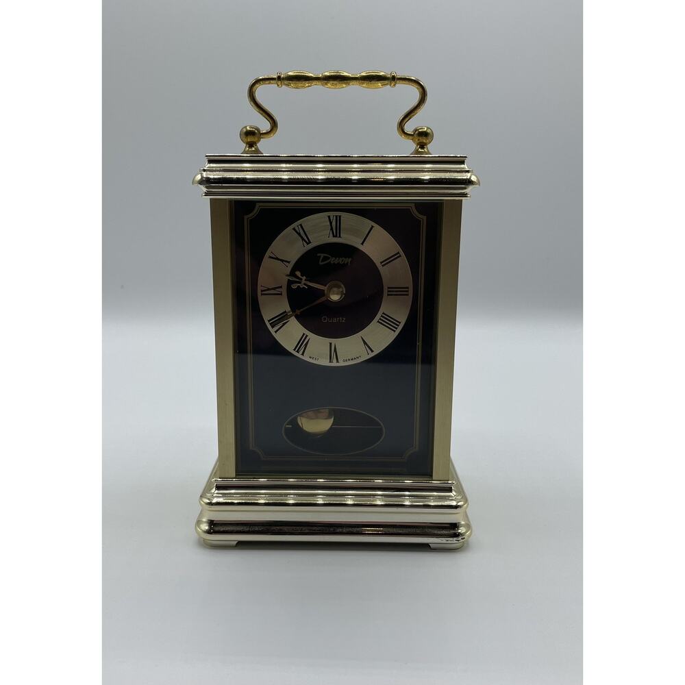 Antique Devon Battery Quartz Gold Tone Carriage Clock West Germany *WORKS*